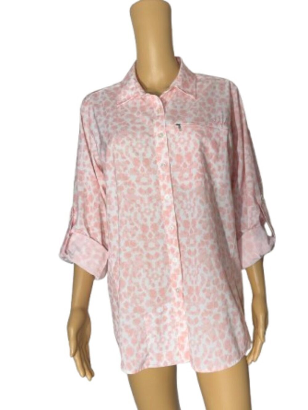 Ariat Tek Women's Pink Leopard Print Venttek Rolled Sleeve Button Down Large - Picture 5 of 13